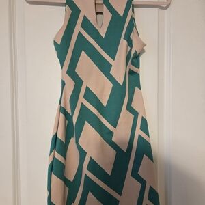 Anthropologie Teal and Beige Backless Dress